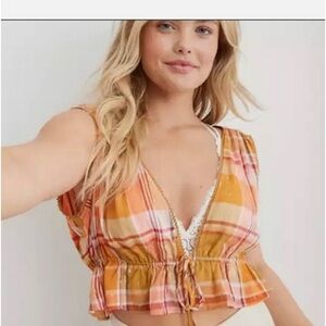 NWOT Aerie Tie Front Peplum Flounce crop Tank Top SZ M pit2pit 14”unstre…